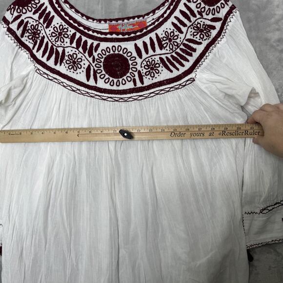 Nativa Tunic Top Womens Medium Embroidered Boho Peasant Blouse Tassel Bohemian - Picture 7 of 11